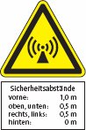 Warnschild Funksendeanlage mit Hinweisschild zu Abständen