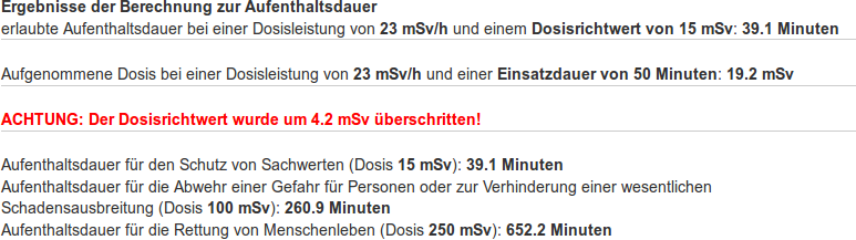 Ergebnisse Berechnungen für den Strahlenschutzeinsatz 2