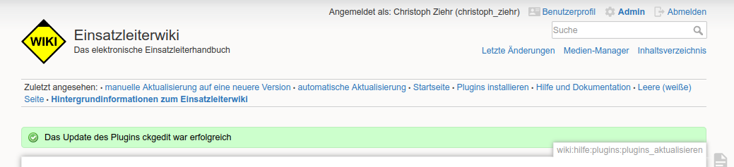 Plugin aktualsieren erfolgreich