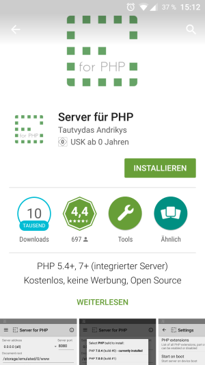 "Server für PHP" bei Google Play